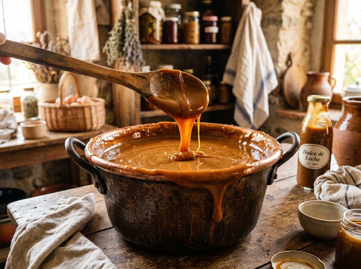 Dulce de leche en olla de cobre artesanal